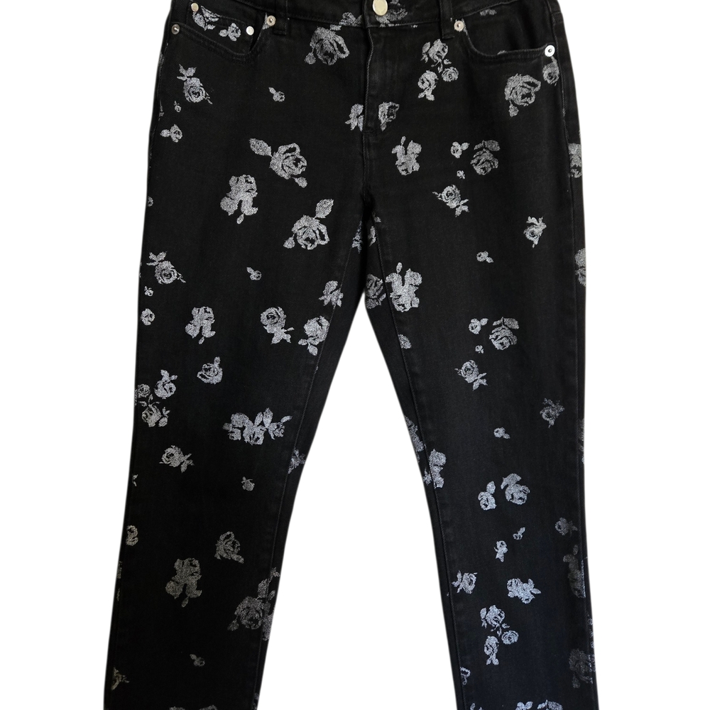 Michael Kors Black Floral Straight Leg Jeans
